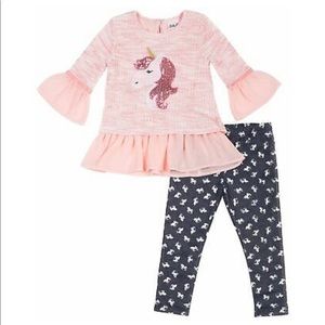 Sequin Unicorn Chiffon Sweater & Chambray Leggings